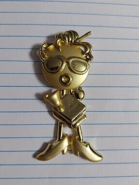 OAJC Vintage Textured Gold Tone/School Teacher w/ Movable Head Brooch/Pin